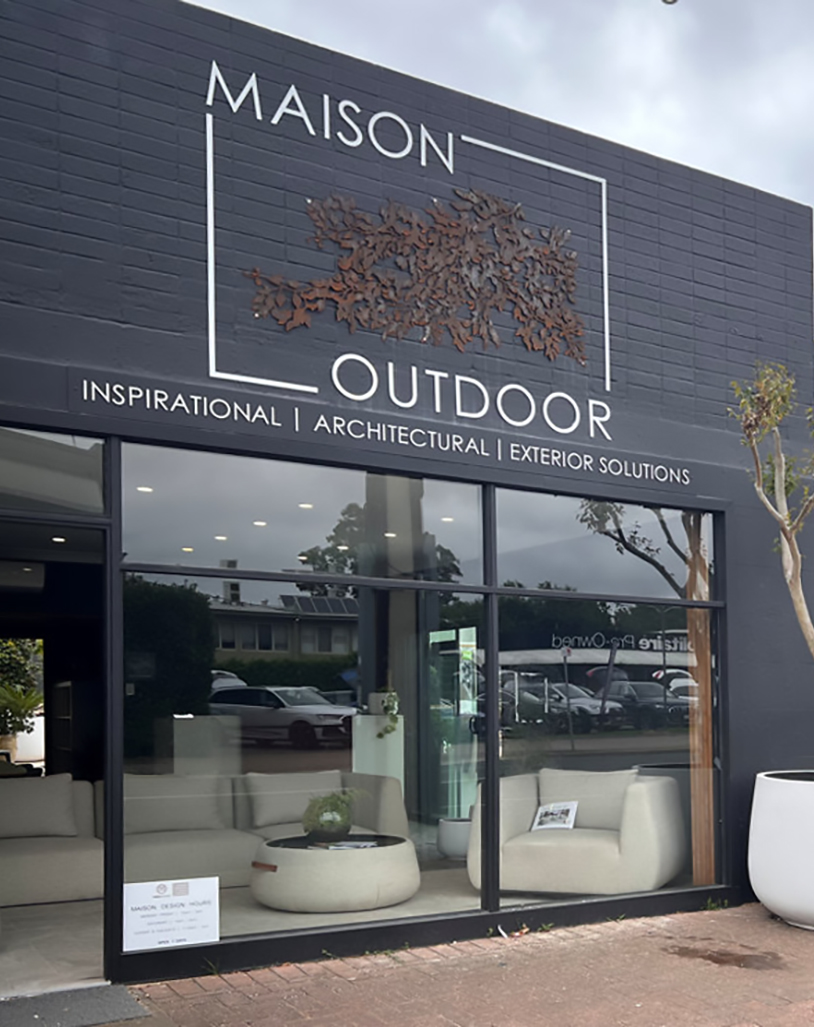 Maison Outdoor, shopfront, Easteood, Maison Outdoor outdoors, outdoor decor, decor, home decor, Adelaide, porcelain, millboard, walling, skimmer box, coping, pots, pavers, screens, sculptures